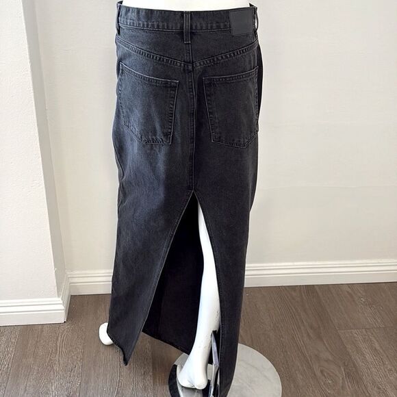GRLFRND Denim The Amara Maxi Pencil Jean Skirt Back Slit Washed Black Revolve 29 - Picture 4 of 10